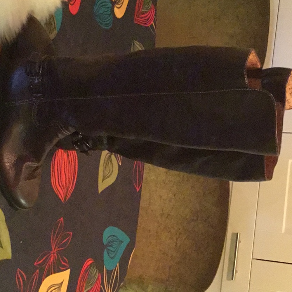 Brown leather knee high boots